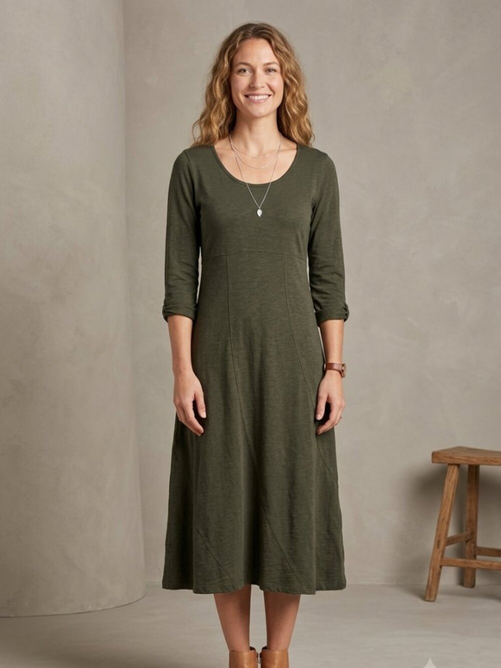 Toad & Co. Women's Size XL Dark Green Nena 3/4 Sleeve Midi Dress